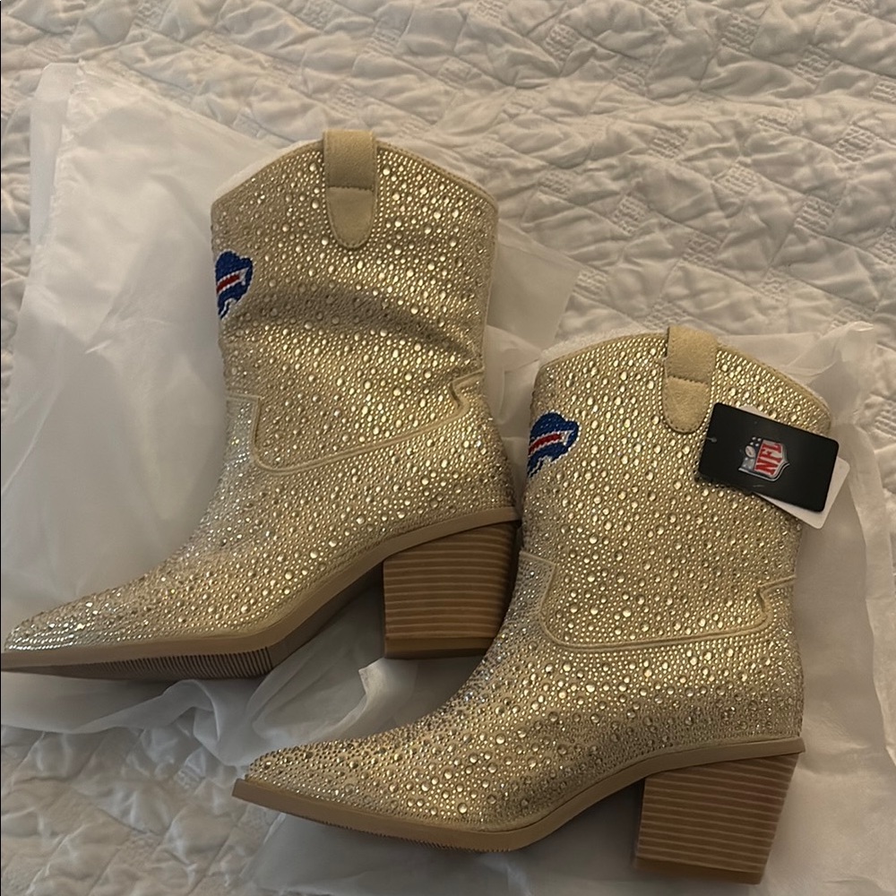 NFL Buffalo Bills Glittering Cream Heeled Boots